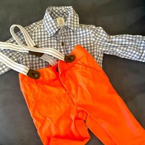 Button up onesie/ pants w/ suspenders